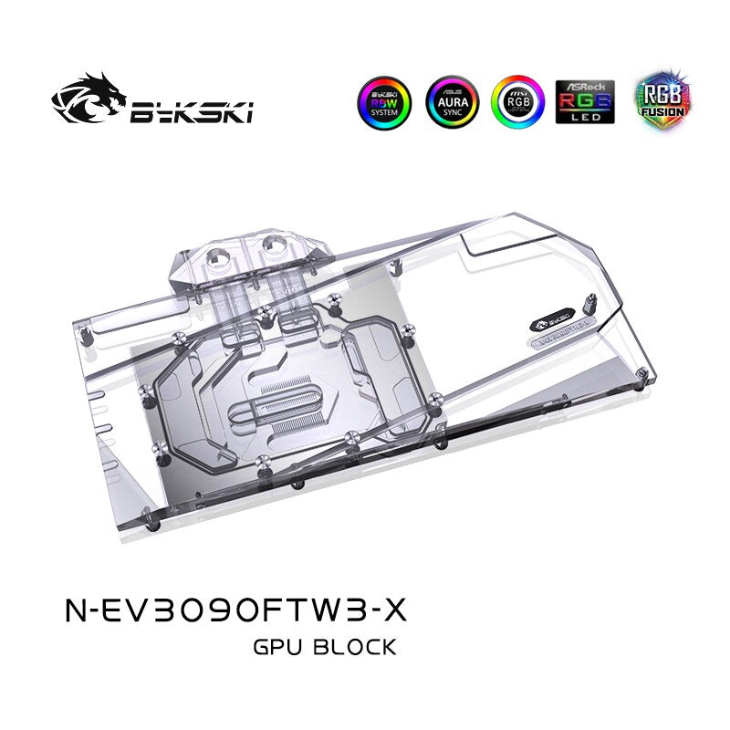 Bykski 3090 3080 GPU Water Cooling Block, For EVGA RTX3090 3080Ti 3080 FTW3 ULTRA GAMING, Full Cover Cooler GPU, N-EV3090FTW3-X