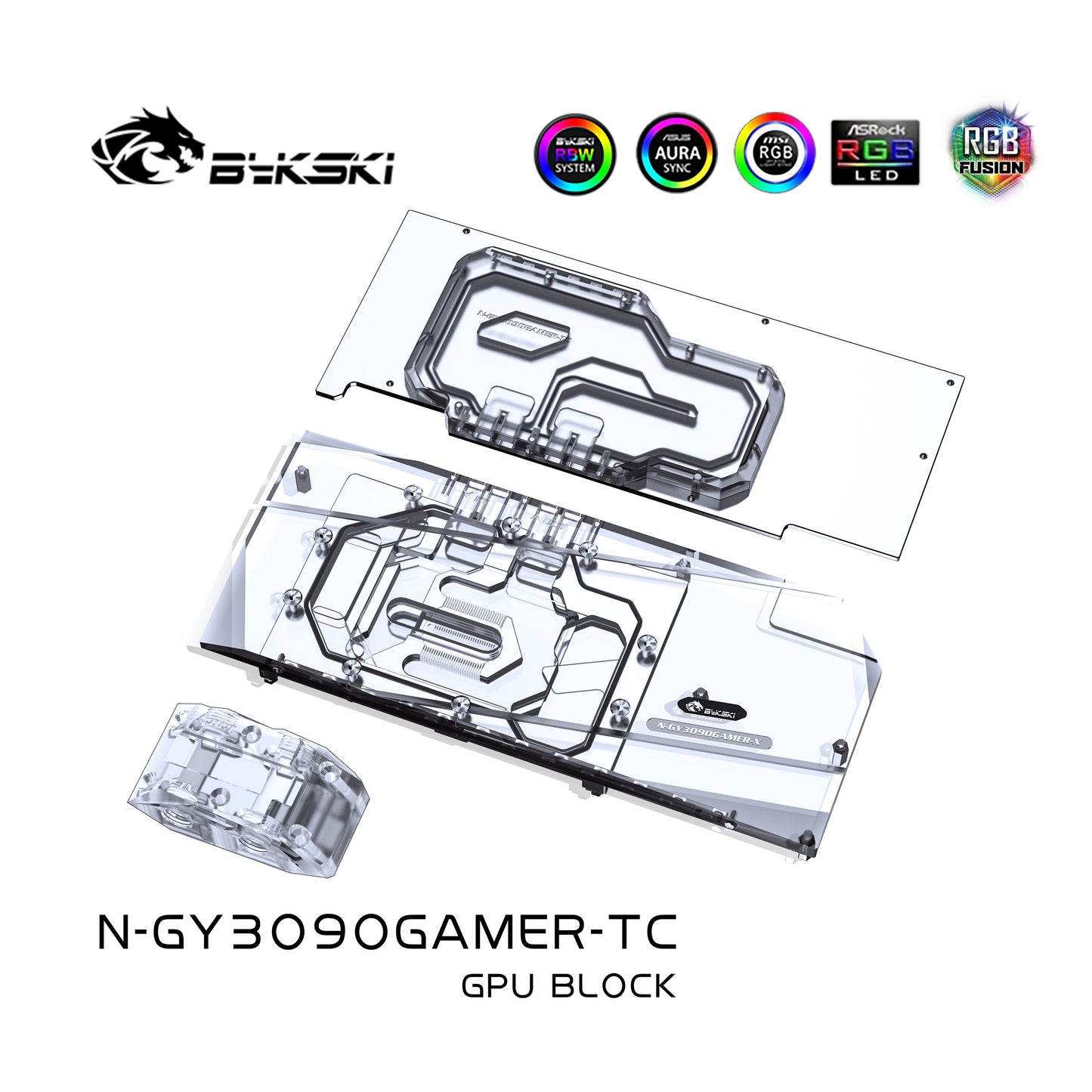 Bykski GPU Block With Active Waterway Backplane Water Cooling Cooler For Galax RTX 3090 3080Ti 3080 Gamer OC / Gainward RTX 3080Ti 3080, N-GY3090GAMER-TC