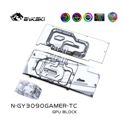 Bloc GPU Bykski avec refroidisseur de refroidissement par eau de fond de panier de voie navigable active pour Galax RTX 3090 3080Ti 3080 Gamer OC / Gainward RTX 3080Ti 3080, N-GY3090GAMER-TC