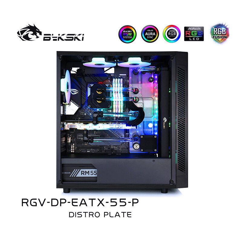 Bykski RGV-DP-EATX-55-P Distro Plate Water Cooling Kit For Deepcool Eatx 55 Case, CPU GPU BLock Radiator Waterway Board