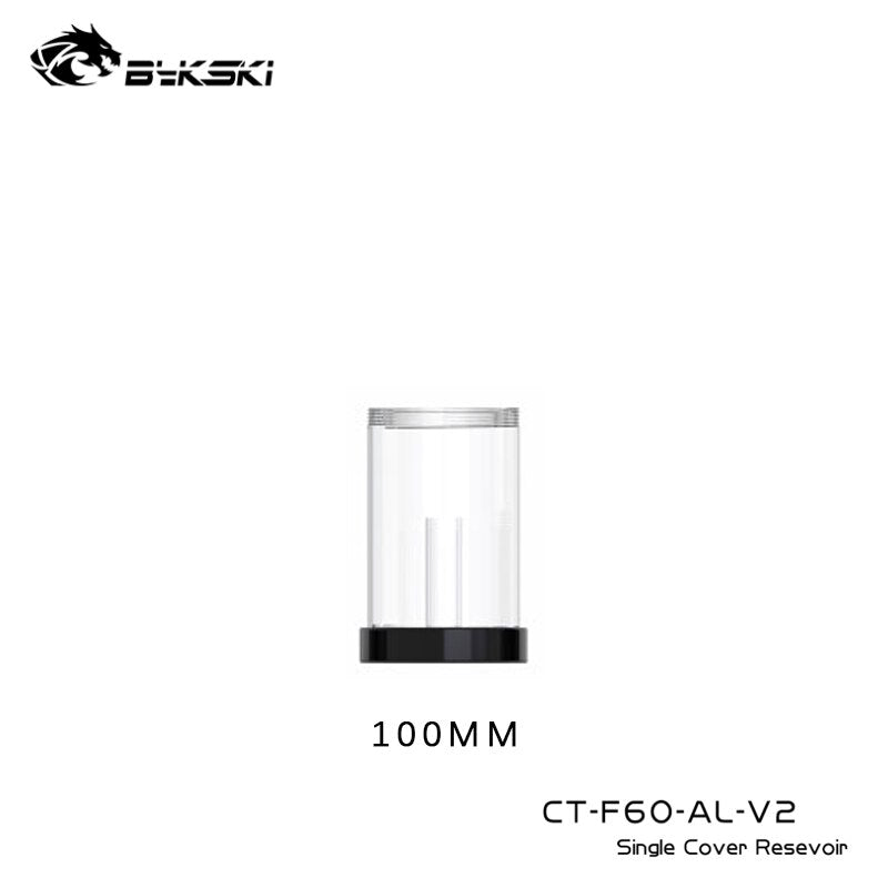 Bykski 60mm Cylinder Reservoirs, Black Aluminum Alloy Single Cover Acrylic Body Water Tank, For PC Water Cooling, 60/100/150/200