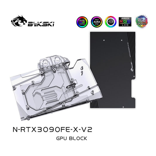 Refroidisseur de liquide de bloc de refroidissement par eau Bykski RTX 3090 GPU avec fond de panier pour Nvidia Founder Edition RTX3090, N-RTX3090-X-V2 