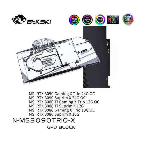Bloc de refroidissement par eau Bykski GPU pour MSI RTX 3090 3080Ti 3080 GAMING X TRIO, système de refroidissement liquide de carte graphique, N-MS3090TRIO-X