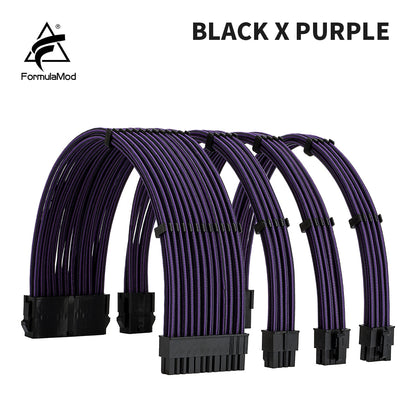 FormulaMod NCK1 Series PSU Extension Cable Kit , Mix Color Cable Solid Combo 300mm ATX24Pin PCI-E8Pin CPU8Pin With Combs