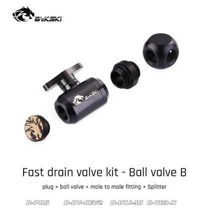 Valve Kit Drain Push Water Combination Ball G1/4" Computer Case Cooling Copper & Aluminum Bykski