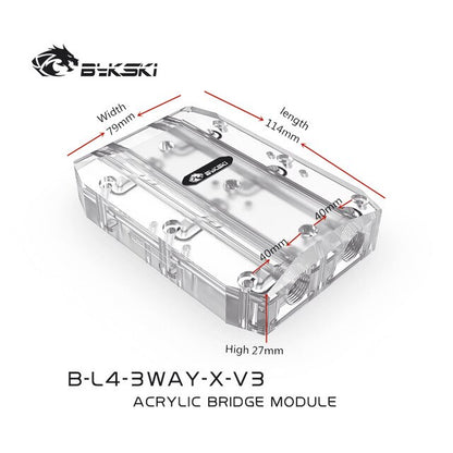 Connecteurs acryliques de Module de pontage de carte graphique multiple Bykski utilisés pour le canal de connexion de carte GPU 2/3/4, B-L4-2WAY-X-V3
