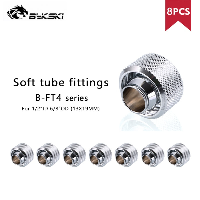 Soft Tubing Fitting Bykski Water Cooling Adapter Suitable For 1/2" ID x 6/8" OD ( 13x19mm ) Accessories, 8pcs/lot, B-FT4-TK