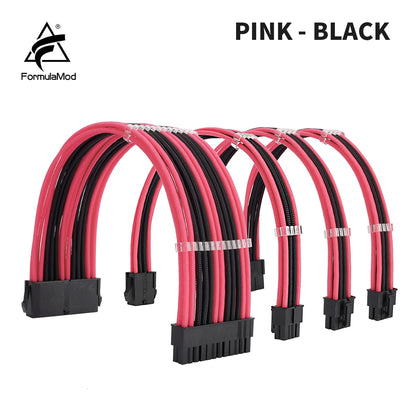 FormulaMod NCK2 Series PSU Extension Cable Kit , Solid Color Cable Mix Combo 300mm ATX24Pin PCI-E8Pin CPU8Pin With Combs