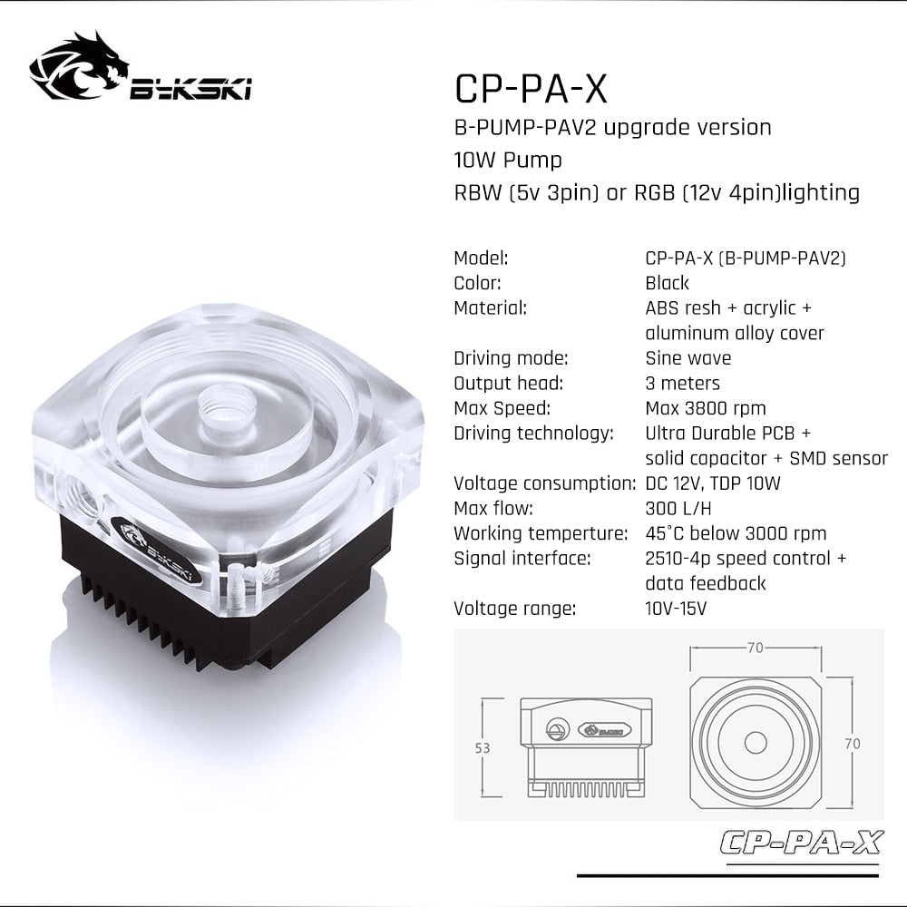 Bykski CP-PA-X-CT60 / CP-PA-X , Pump-reservoir Combination , 10W Pump With Lighting Max Flow 300L/H | Pump Reservoir Combo