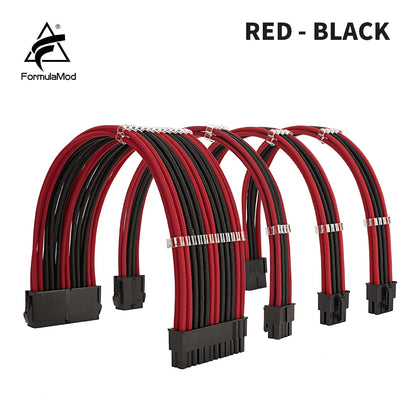 FormulaMod NCK2 Series PSU Extension Cable Kit , Solid Color Cable Mix Combo 300mm ATX24Pin PCI-E8Pin CPU8Pin With Combs