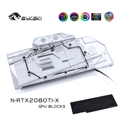 Bykski N-RTX2080TI-X Bloc de refroidissement par eau pour carte graphique à couverture complète, fond de panier exclusif pour Nvidia Founder Edition RTX2080/2080Ti