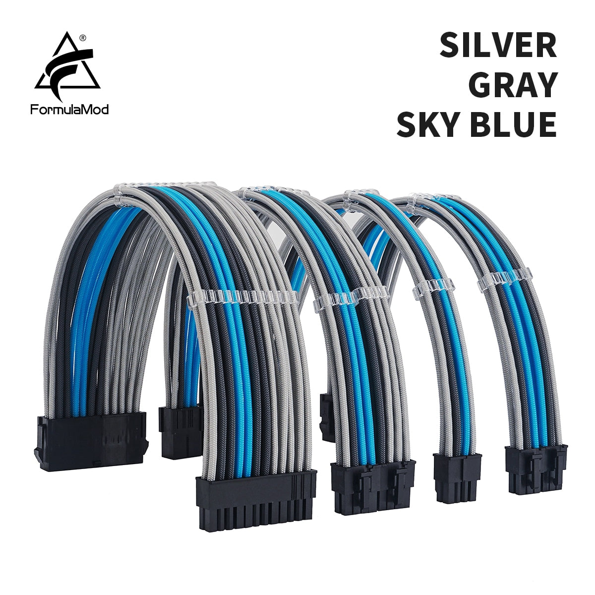 FormulaMod NCK3 Series PSU Extension Cable Kit , Solid Color Cable Mix Combo 300mm ATX24Pin PCI-E8Pin CPU8Pin With Combs