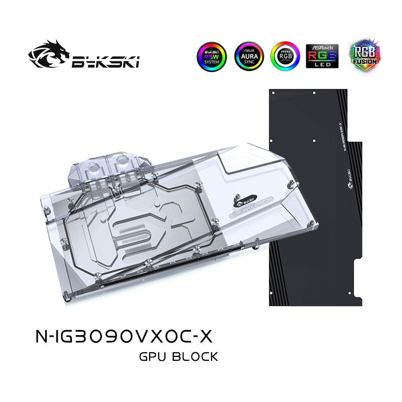 Bloc d'eau Bykski GPU pour coloré iGame RTX 3090 3080Ti 3080 Vulcan / Neptune, couverture complète avec refroidisseur de refroidissement par eau pour PC, N-IG3090VXOC-X