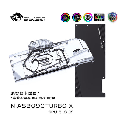 Bykski GPU Water Cooling Block For ASUS GeForce RTX3090 TURBO, Graphics Card Liquid Cooler System Water cooling N-AS3090TURBO-X