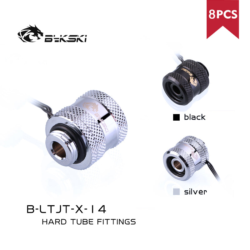 RGB Hard Tube Fitting Built-in Lighting Bykski Water Cooling Adapter For OD14mm / OD16mm Rigid Pipe, 8pcs/lot, B-LTJT-X