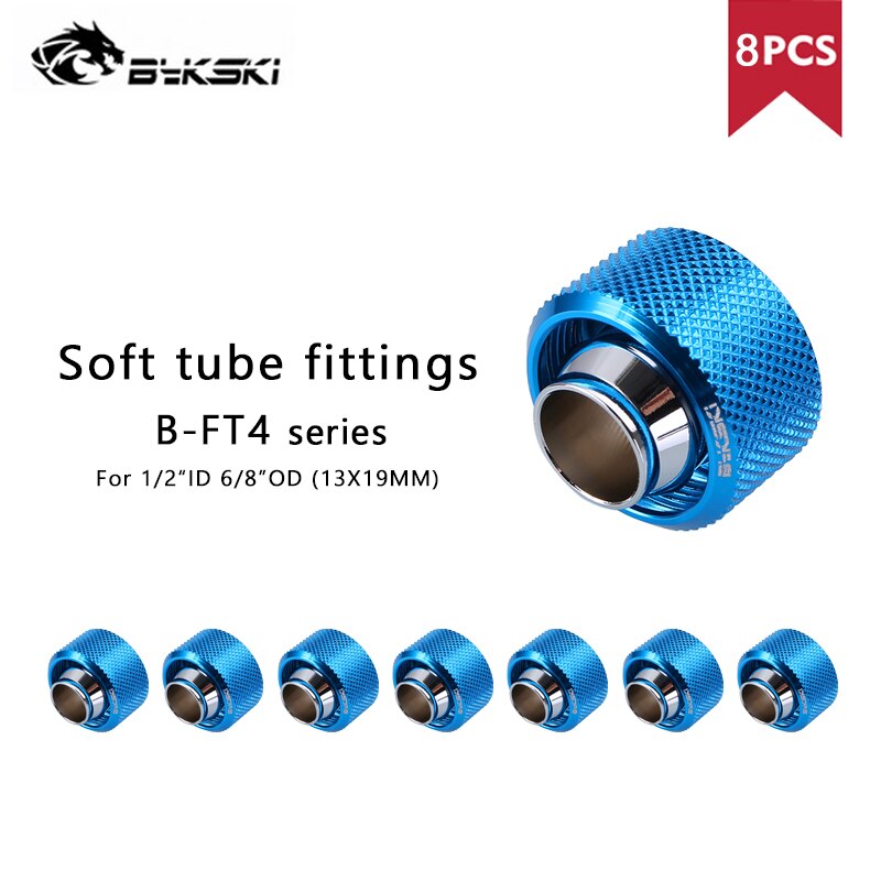 Soft Tubing Fitting Bykski Water Cooling Adapter Suitable For 1/2" ID x 6/8" OD ( 13x19mm ) Accessories, 8pcs/lot, B-FT4-TK