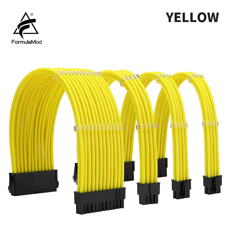 FormulaMod NCK1 Series PSU Extension Cable Kit , Solid Color Cable Solid Combo 300mm ATX24Pin PCI-E8Pin CPU8Pin With Combs