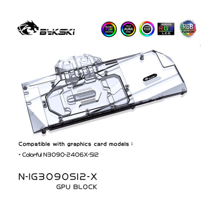 Bykski 3090 GPU Water Cooling Block For Colorful iGame N3090-2406X-SI2, GPU Cooler Liquid Cooling, N-IG3090SI2-X