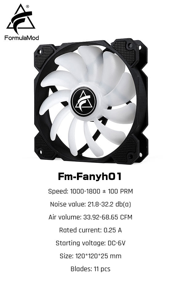 FormulaMod Fm-Fanyh 120mm PWM Fan 5v 3Pin RGB Multipurpose Radiator Cooler Case Fan Hydraulic Bearing | Custom Loop Radiator