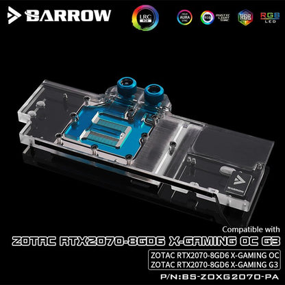 Barrow BS-ZOXG2070-PA, LRC 2.0 Full Cover Graphics Card Water Cooling Blocks, For Zotac RTX2070-8GD6 X-Gaming OC G3
