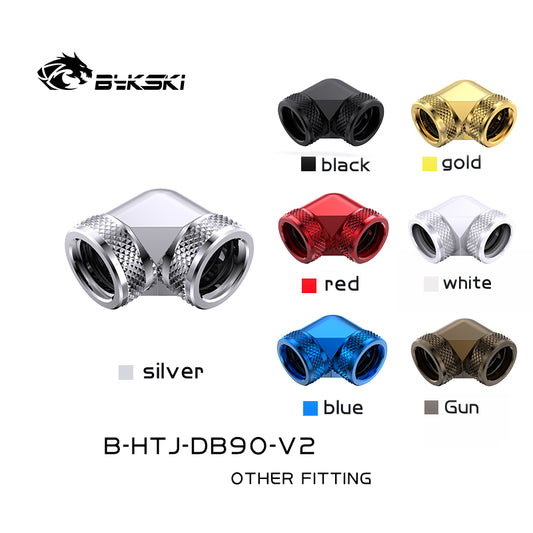 Bykski 90 Degree Double Hard Tube Fitting, 14mm Hard tube Adapter, 90° Rotary Fitting Adapter For | Water Cooling Fitting