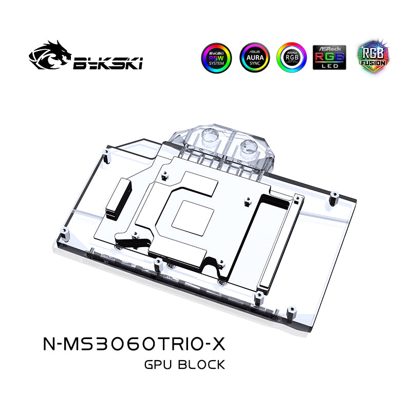 Bykski GPU Water Block pour MSI RTX 3060 Gaming X Trio / RTX 3060Ti Gaming X LHR refroidisseur de refroidissement par eau à couverture complète, N-MS3060TRIO-X 