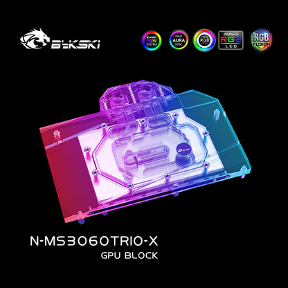 Bykski GPU Water Block For MSI RTX 3060 Gaming X Trio / RTX 3060Ti Gaming X LHR Full Cover Water Cooling Cooler , N-MS3060TRIO-X