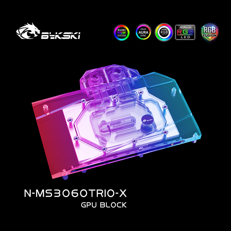 Bykski GPU Water Block For MSI RTX 3060Ti/3060/3050 Gaming, Full Cover Water Cooling Cooler , N-MS3060TRIO-X