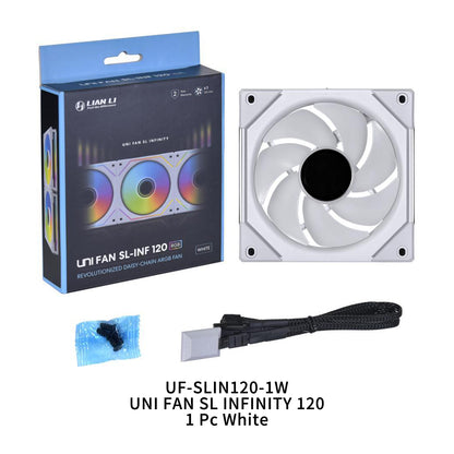 Lian Li UNI Fan SL Infinity 120, SL-Infinity Mirror Daisy Chain ARGB Fan, 5v A-RGB L-Connect 3.0 System, Black/White Style, PWM Low Noise High RPM, UF-SLIN120-3 UF-SLIN120-1