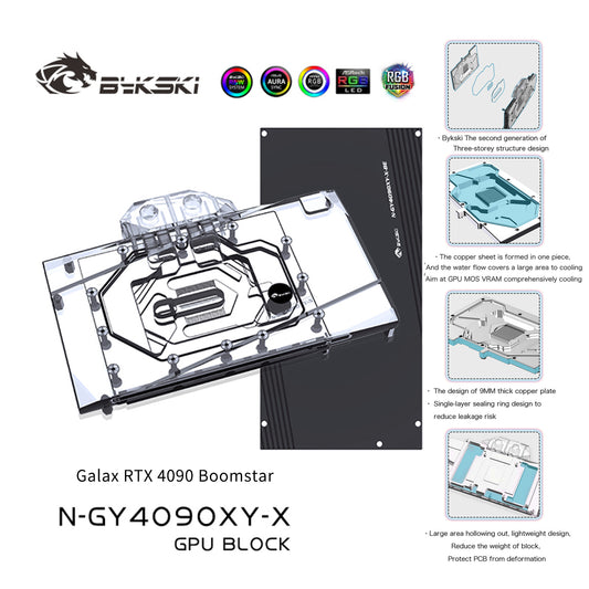 Bloc d'eau GPU Bykski pour Galax RTX 4090 Boomstar, couverture complète avec refroidisseur de refroidissement par eau PC de plaque arrière, N-GY4090XY-X