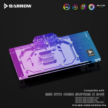 Barrow GPU Water Block For MSI RTX 4090 Suprim X 24G/Suprim 24G/Gaming X Trio 24G, Full Cover With Backplate PC Water Cooling Cooler, BS-MSG4090M-PA