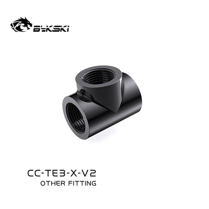 Bykski CC-TE3-X-V2 3-Way Split Fitting, G1/4 T-type Splitter Adapter Water Cooling Fittings Multi-channel