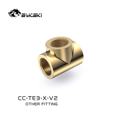 Bykski CC-TE3-X-V2 3-Way Split Fitting, G1/4 T-type Splitter Adapter Water Cooling Fittings Multi-channel