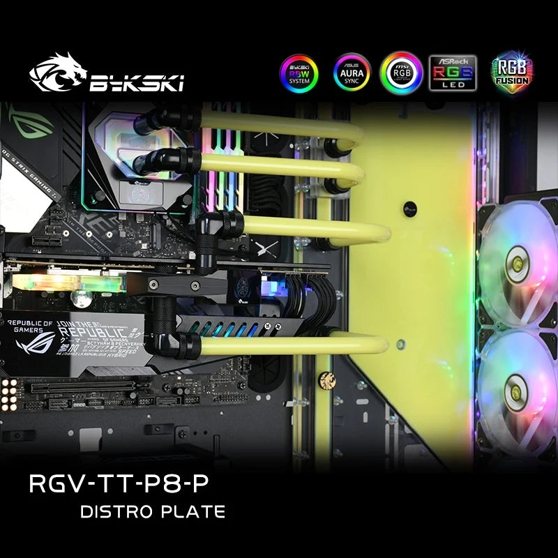 Bykski Distro Plate Kit For Thermaltake Core P8 Case, 5V A-RGB Complete Loop For Single GPU PC Building, Water Cooling Waterway Board, RGV-TT-P8-P