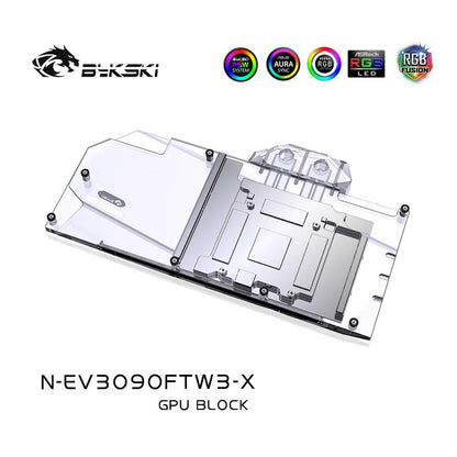 Bykski 3090 3080 GPU Water Cooling Block, For EVGA RTX3090 3080Ti 3080 FTW3 ULTRA GAMING, Full Cover Cooler GPU, N-EV3090FTW3-X