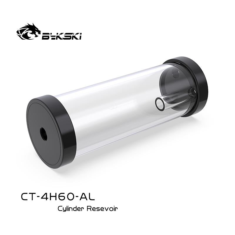Bykski 60mm Cylinder Reservoirs, Black Aluminum Alloy Cover Acrylic Body, 60mm Diameter 80/130/180/240mm Length, CT-4H60-AL