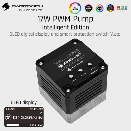 Barrow ch FBSP17B, 17W PWM Intelligent Pump, OLED Digital Display, DDC Series, Manual And PWM Speed | Water Cooling Pump