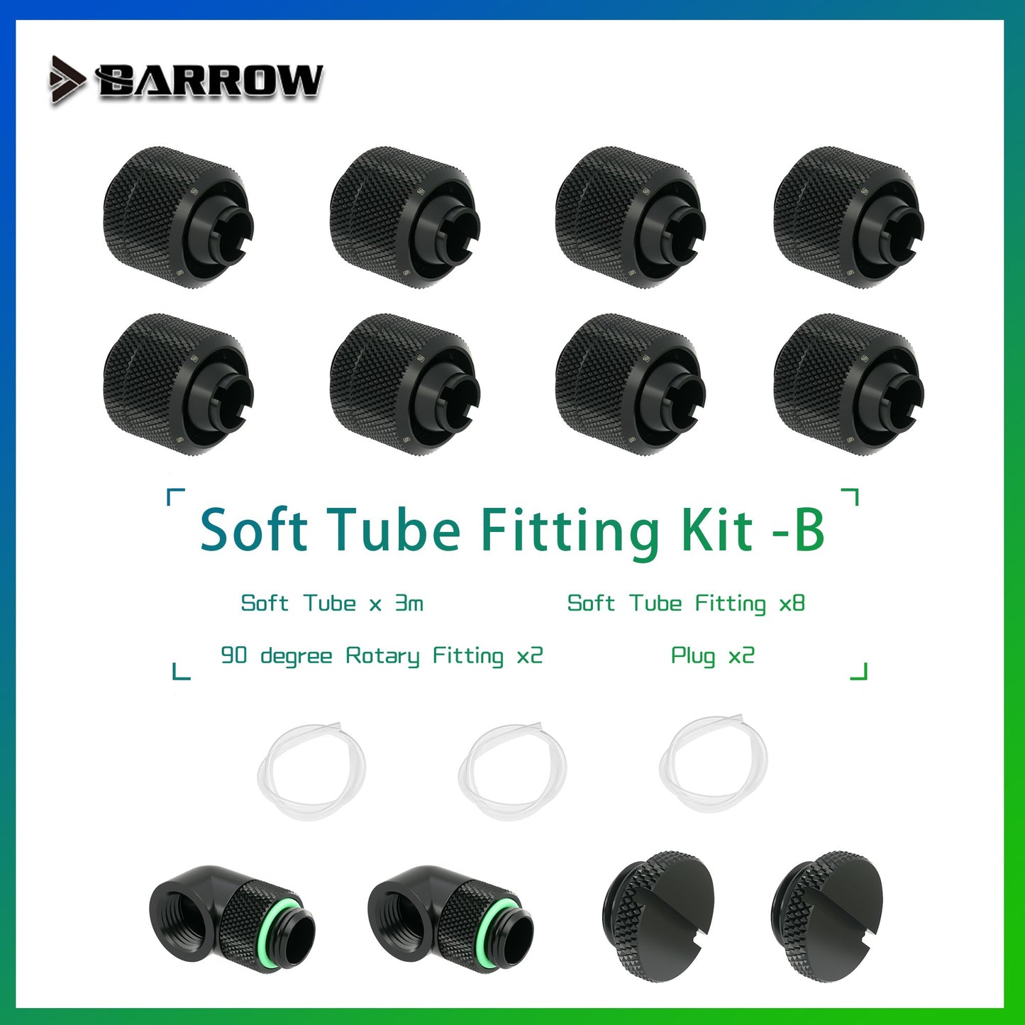 Barrow Soft Tube Fittings Kit Set,90 Degree, Plug ,Compress fitting ,10X13MM,10X16MM Pipe For | Water Cooling Fitting