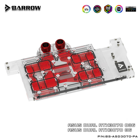 Bloc d'eau GPU Barrow 3070 pour ASUS DUAL 3070, refroidisseur GPU ARGB à couverture complète, BS-ASD3070-PA
