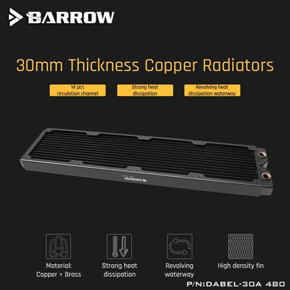 Barrow Dabel-30a 480 Copper Radiator 30mm Thickness 14pcs Circulation Channel Suitable For 120mm Fans | Custom Loop Radiator