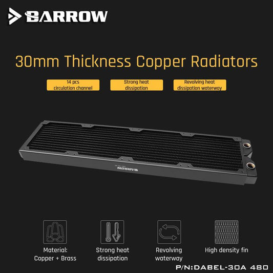 Barrow Dabel-30a 480 Copper Radiator 30mm Thickness 14pcs Circulation Channel Suitable For 120mm Fans | Custom Loop Radiator