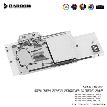 BARROW MSI 3080 3090 Block Active Backplate Block For MSI RTX 3090 3080 GAMING X TRIO Water Block Backplane BS-MSG3090M-PA