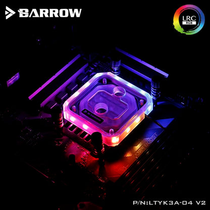 Barrow LTYK3A-04-V2, For RyzenAMD AM4/AM3 CPU Water Blocks, LRC RGB v2 Acrylic Microcutting | Liquid Cooling Block