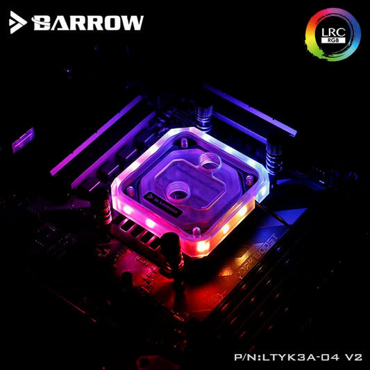 Barrow LTYK3A-04-V2, For RyzenAMD AM4/AM3 CPU Water Blocks, LRC RGB v2 Acrylic Microcutting | Liquid Cooling Block