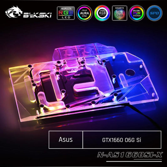 Bykski N-AS1660SI-X, Full Cover Graphics Card Water Cooling Block, For Asus GTX1660 O6G Si | Water Cooling Block
