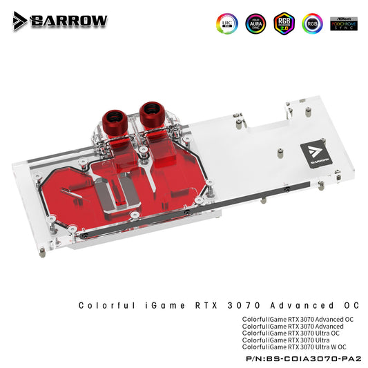 Bloc d'eau GPU Barrow 3070 pour OC coloré RTX 3070 avancé, refroidisseur GPU ARGB à couverture complète, BS-COIA3070-PA2