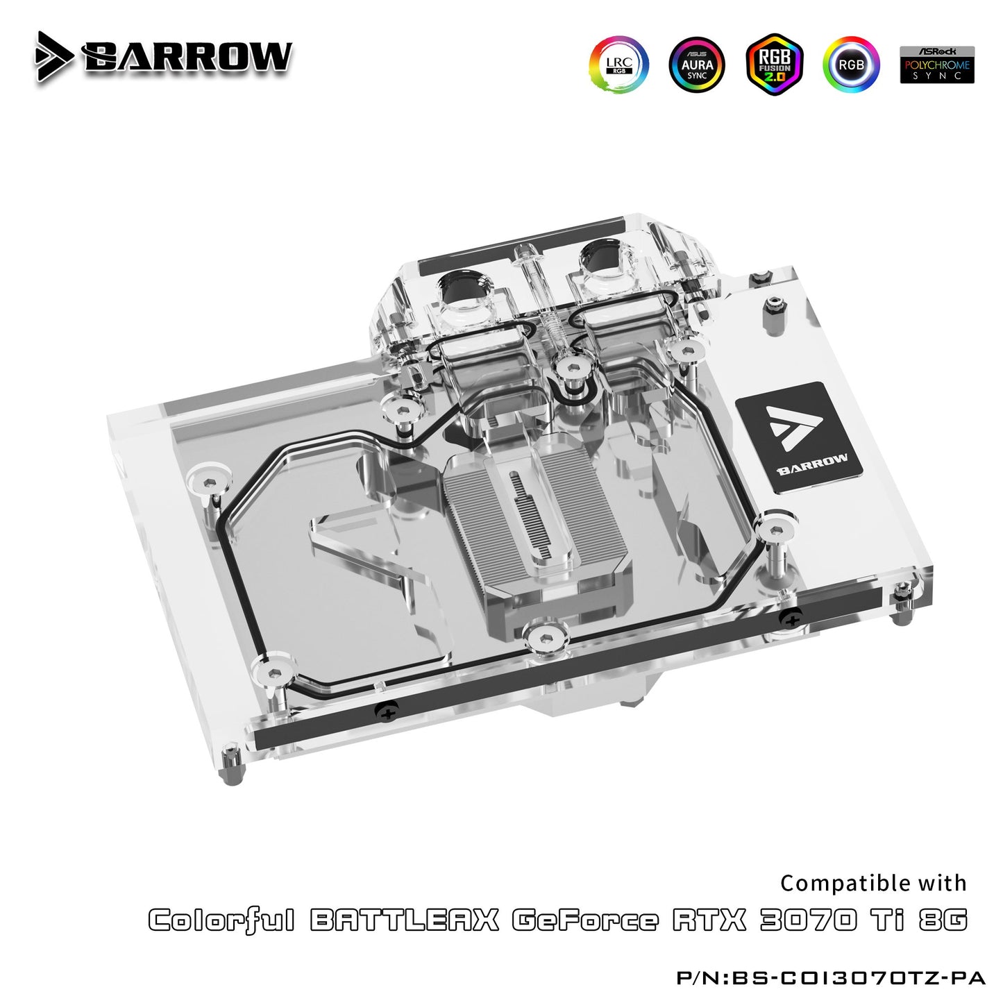 Barrow GPU Water Block , For Colorful Geforce RTX 3070 Ti GPU Card ,  Full Cover Water Cooler With Backplane BS-COI3070TZ-PA
