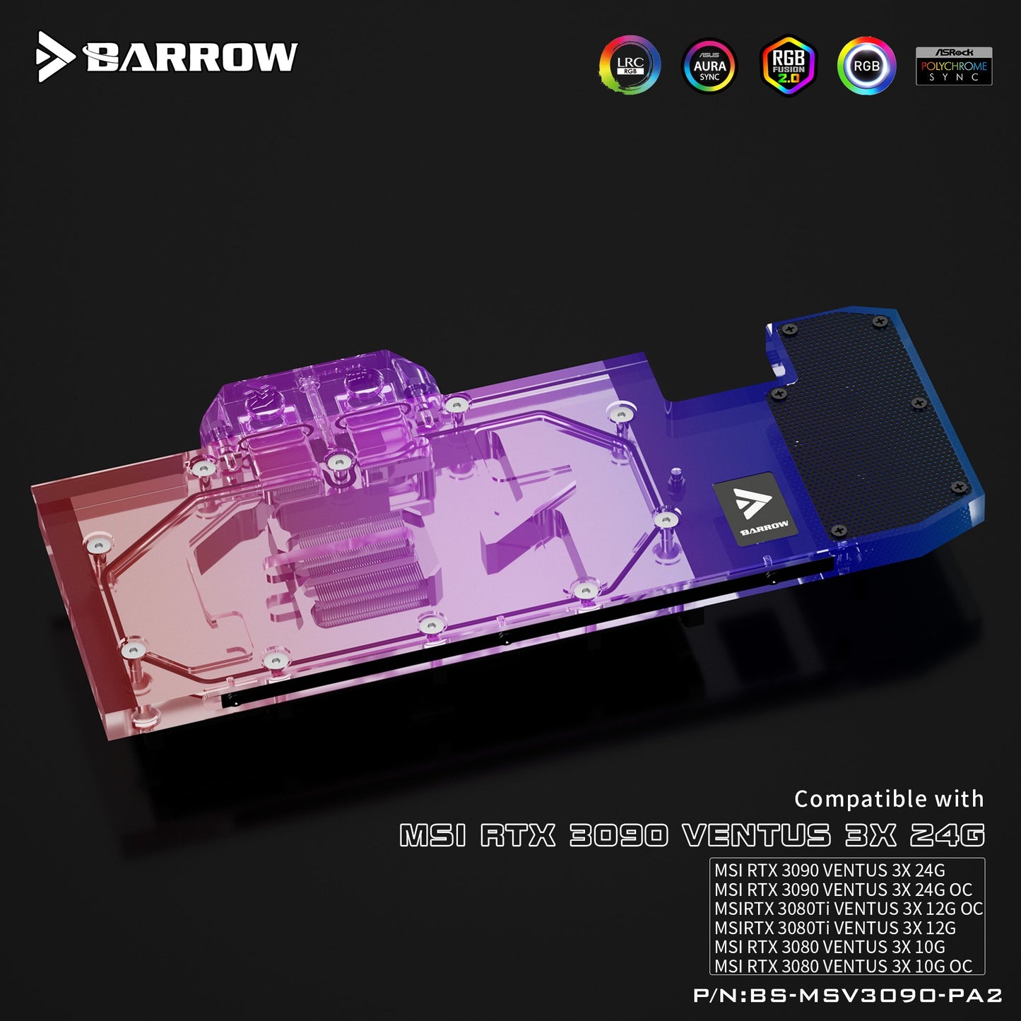 Barrow GPU Water Block Backplane Block For MSI RTX 3090 3080Ti 3080 VENTUS 3X OC, Active Backplate Cooler, BS-MSV3090-PA2 B