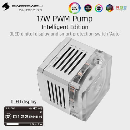 Barrow ch FBSP17B, 17W PWM Intelligent Pump, OLED Digital Display, DDC Series, Manual And PWM Speed | Water Cooling Pump