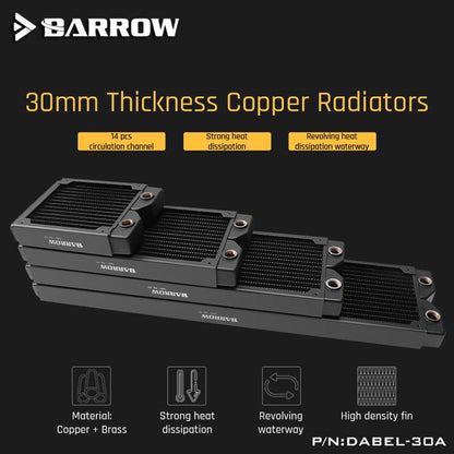 Barrow Dabel-30a 360 Copper Radiator 30mm Thickness 14pcs Circulation Channel Suitable For 120mm Fans | Custom Loop Radiator